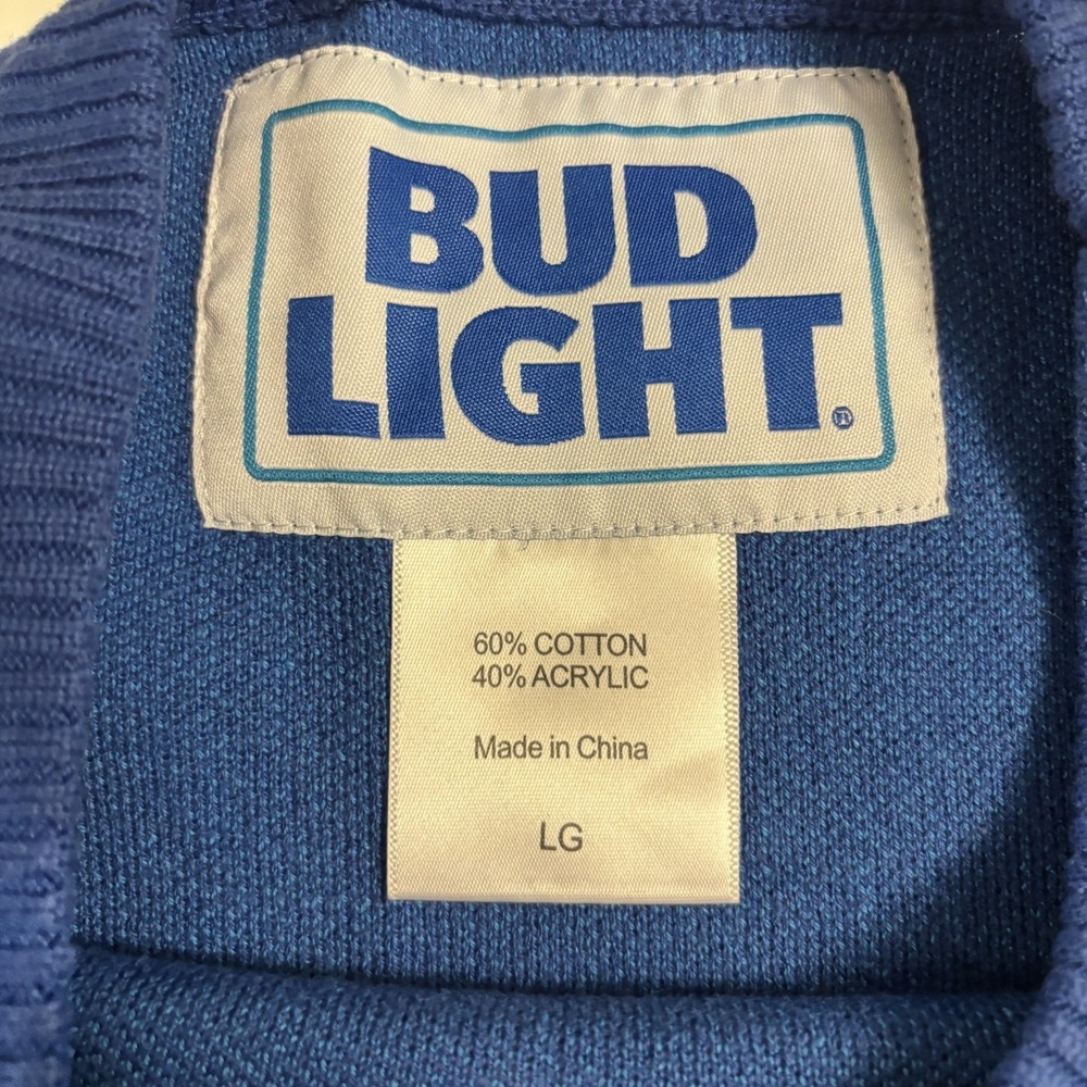 Bud LightSweater King Of‎ Beer Blue Knit Pullover Merch Logo Spell out Mens L - Picture 3 of 8